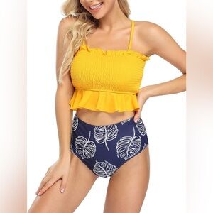 Two Piece Bikini Set Stripe Full Coverage Swimsuit Tummy Control Padded L